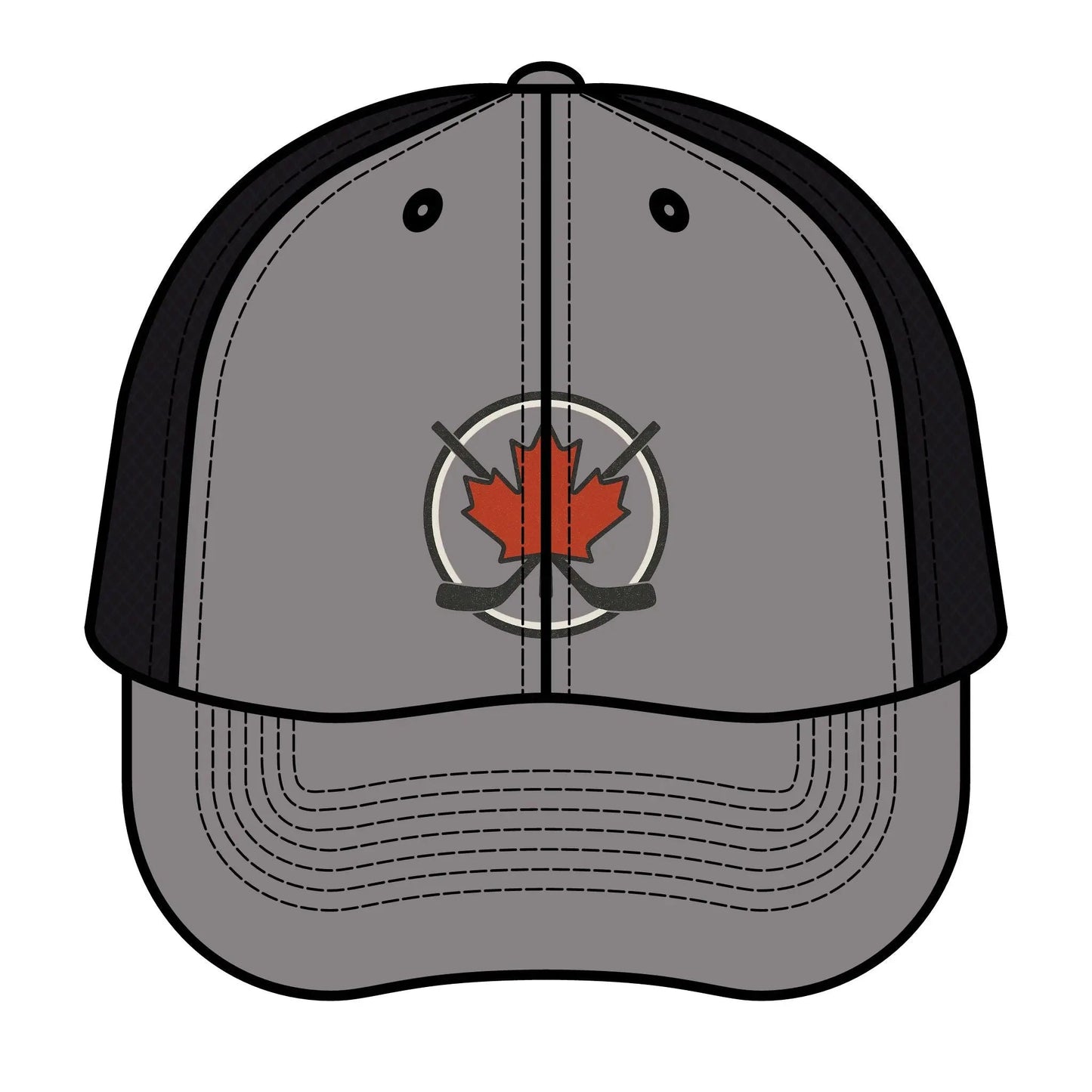 Maple Stick Hockey Hat Canadian Maple Leaf Cap with Crossed Hockey Sticks - Premium Snapback Trucker Hat - Canada Pride Baseball Cap