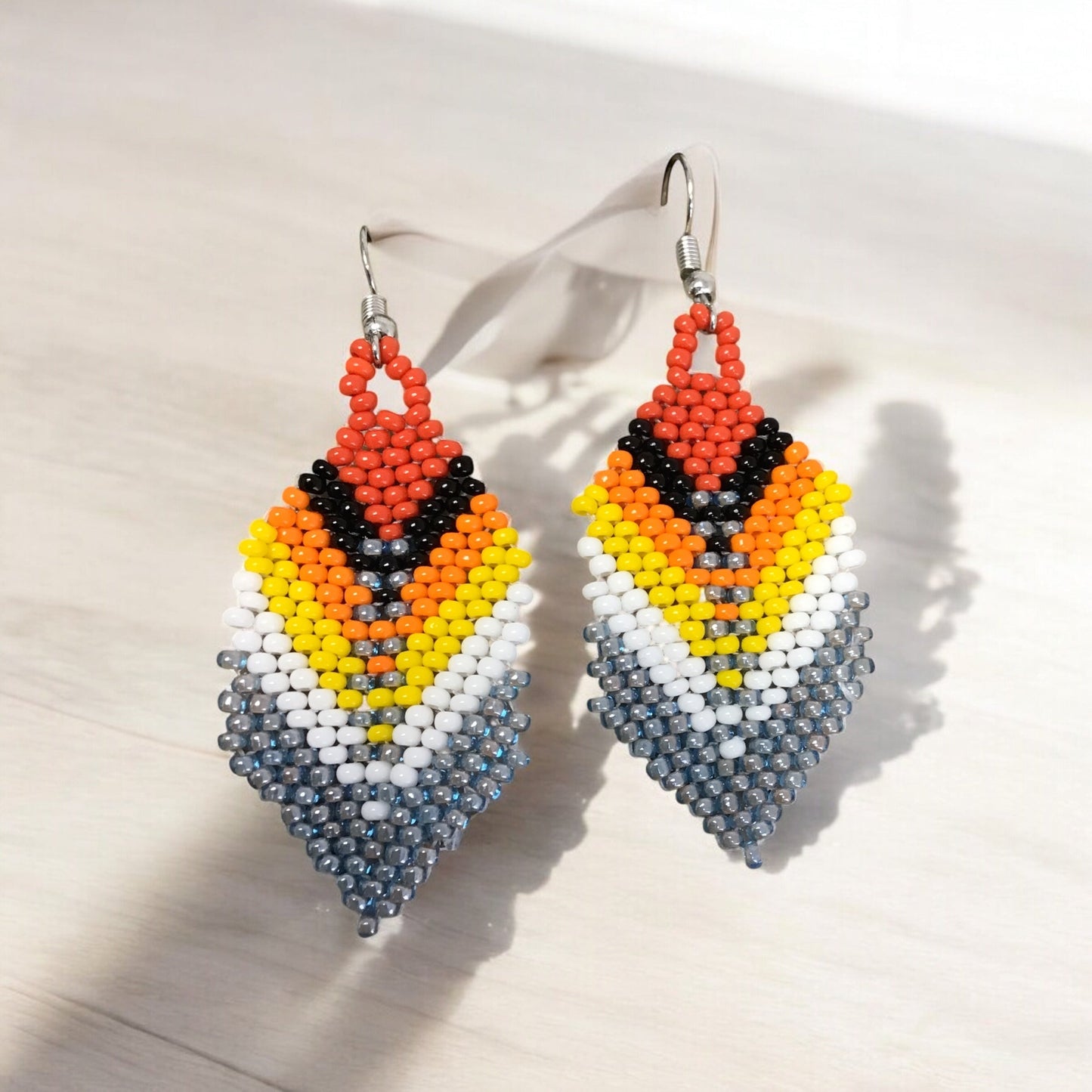 OldTribes™ grey Beaded Feather Drop Earrings