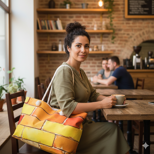Colorful Brick Pattern Weekender Bag | Yellow Orange Green, Large Tote Bag - AURABAGS SHOP