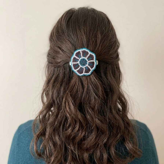 Dark Purple Beaded Flower Barrette