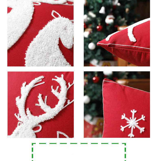 Holiday Reindeer Throw Pillow Cover – Cartoon Elk Embroidered Cushion Case for Sofa & Home