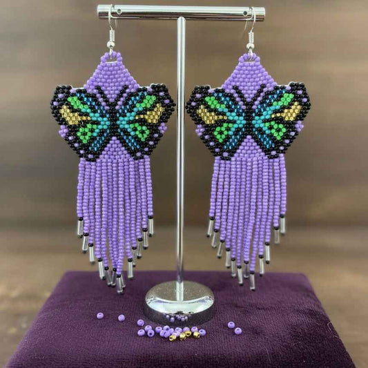 Purple Beaded Dancing Wing Earrings