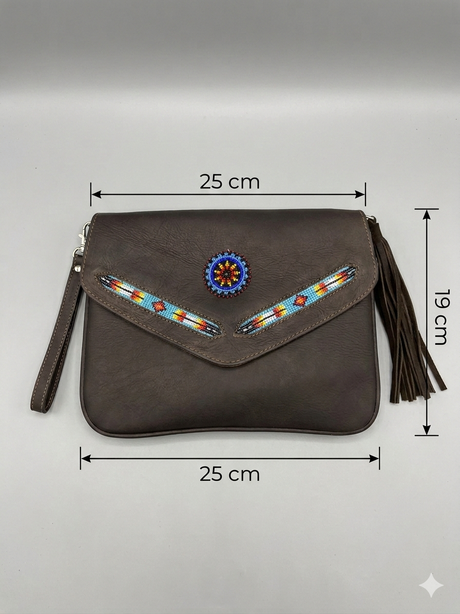 Leather beaded Crossbody bag(Black)