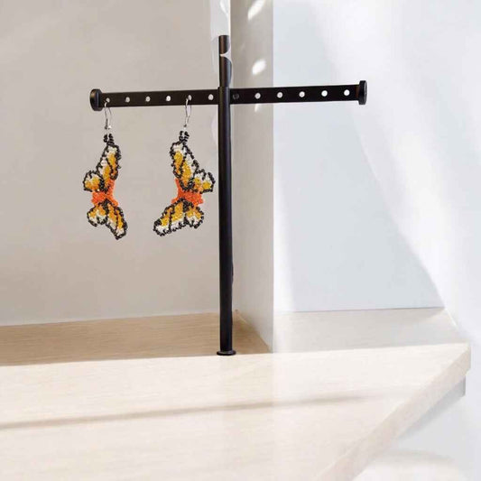 Orange and white Butterfly Beaded Earrings