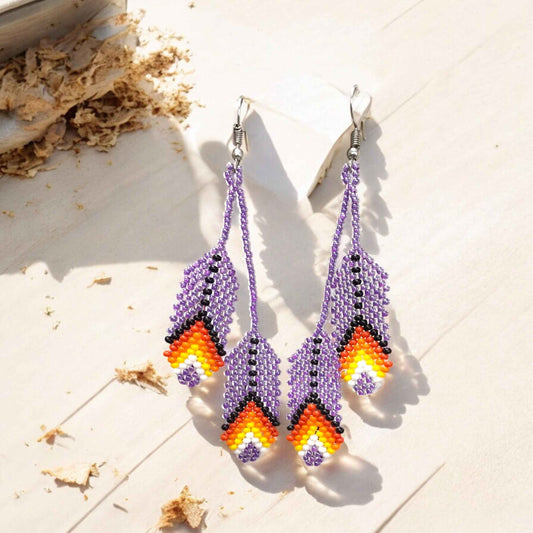 OldTribes™ Purple Beaded Feather Earrings
