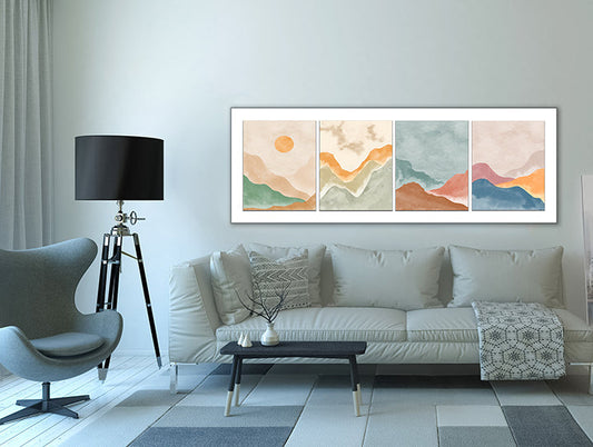 Wandkunst 4-Szenen-Landschaft auf Leinwand - Abstrakt minimalistische Kunst - Große Wanddekoration - RGB Lack