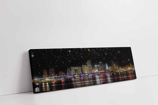 Miami bei Nacht - Stadtpanorama - Leinwand Wanddekoration - RGB-Lackierung