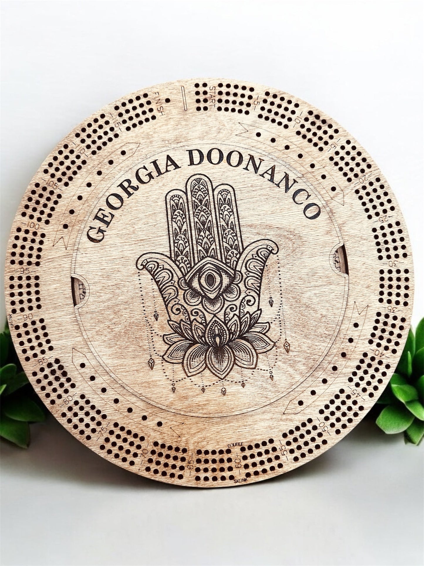 Customized Round Cribbage Board,10.75 in.,4 Player Board