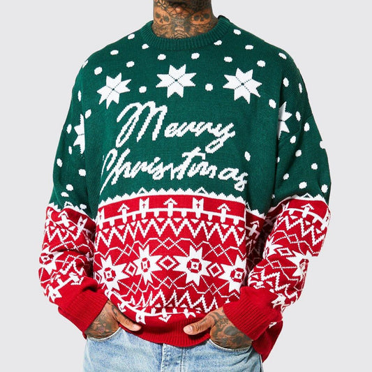 Men's Christmas Crew Neck Sweater – Loose Fit Knit Pullover for Fall & Winter