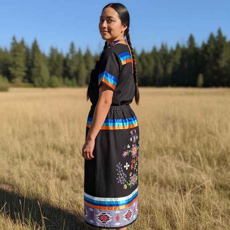 OLDTRIBES™ Black Floral Ribbon Skirt