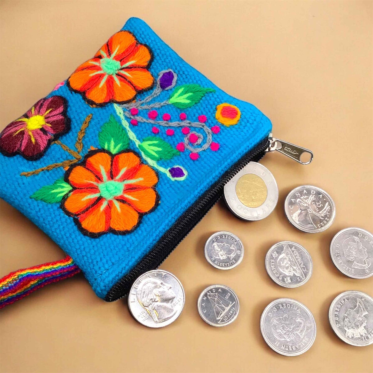 Sky Blue Embroidered Handmade Coin Purse