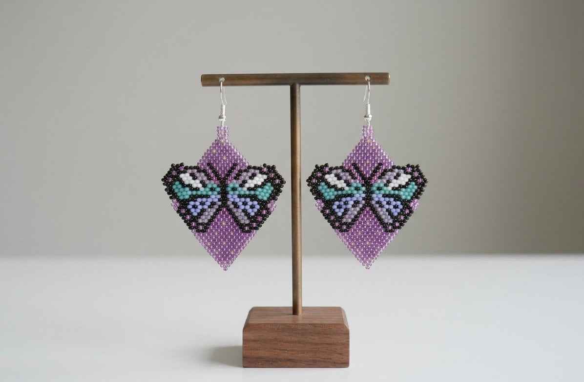 Butterfly Beaded Earrings (Purple)