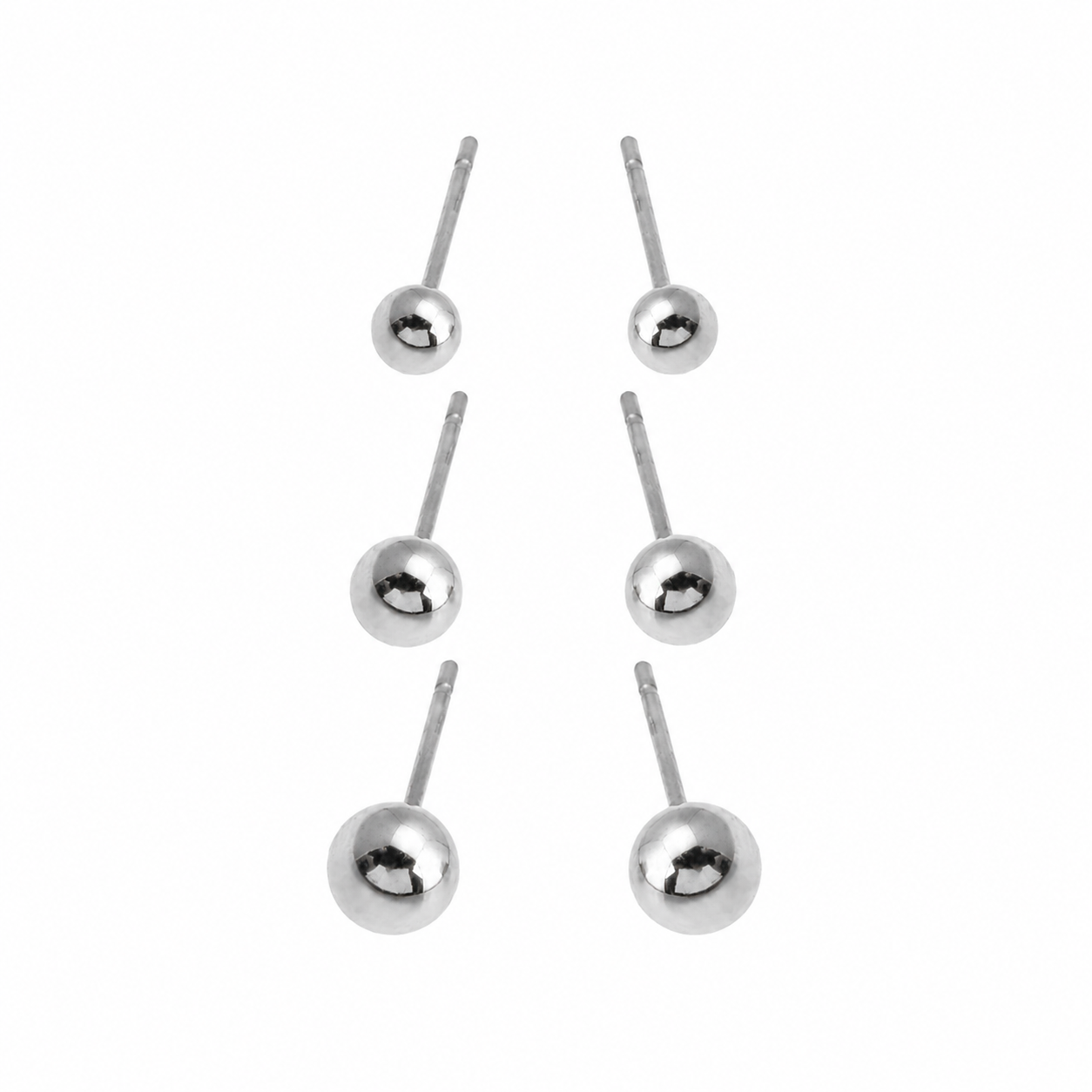 DESTINY Silver (White Gold): Classic 3-Pair Rounded Bead Stud Set