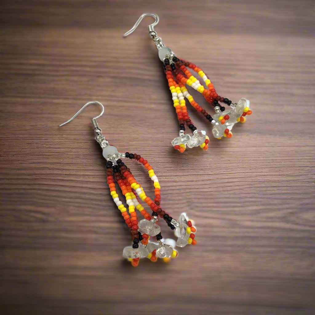 Silver Six-Strand Beaded Cascade Earrings