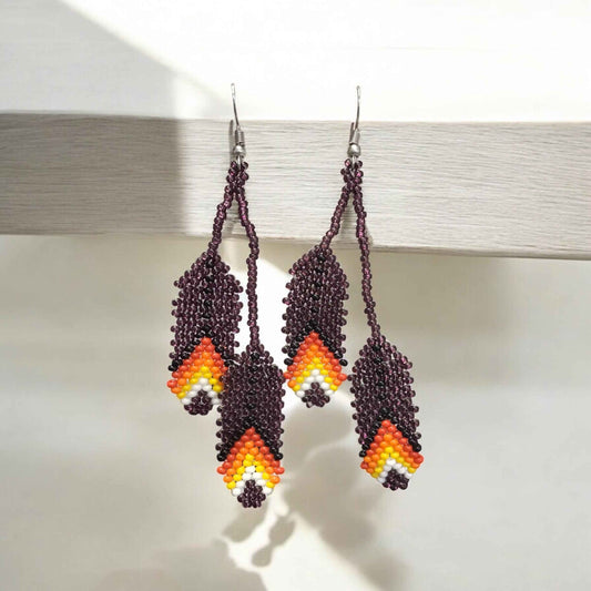 OldTribes™ blackberry beaded Feather earrings