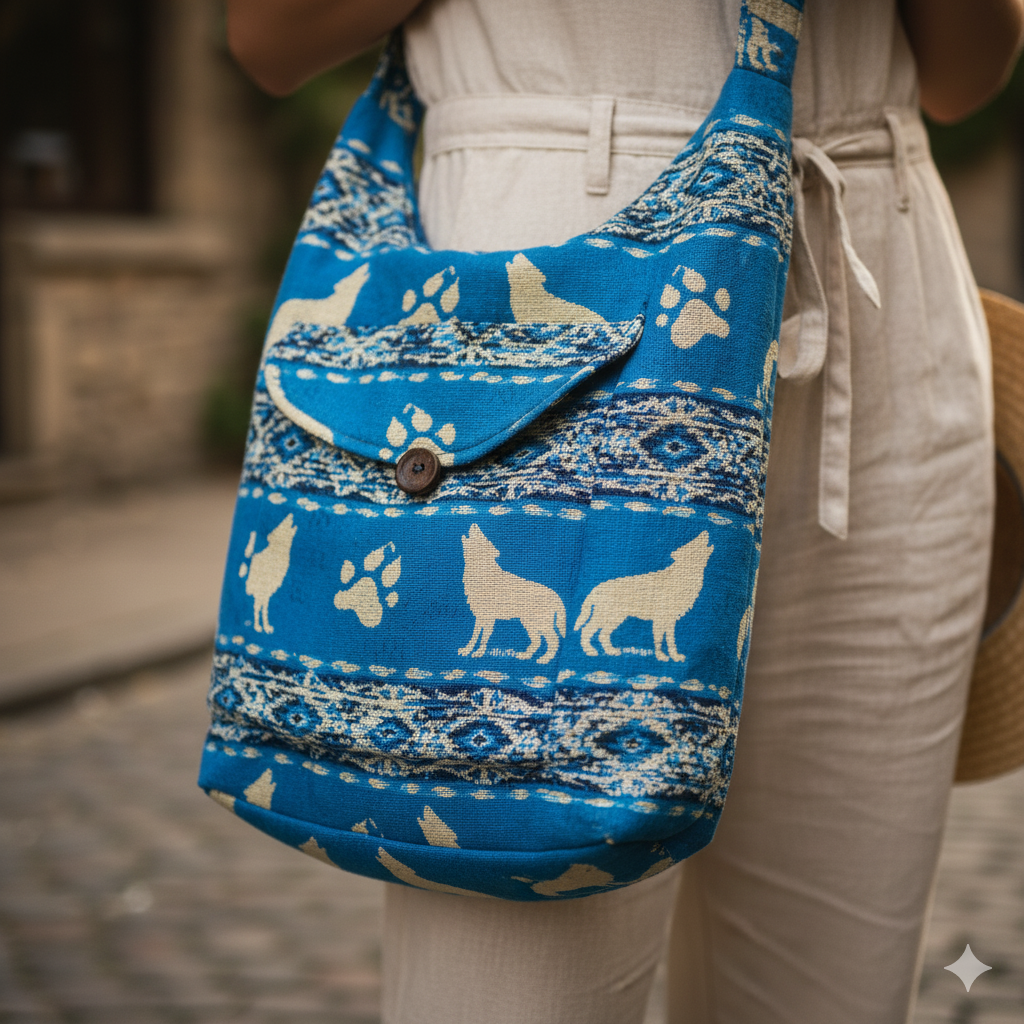 OLDTRIBES™ white Howling Wolf Crossbody Bag