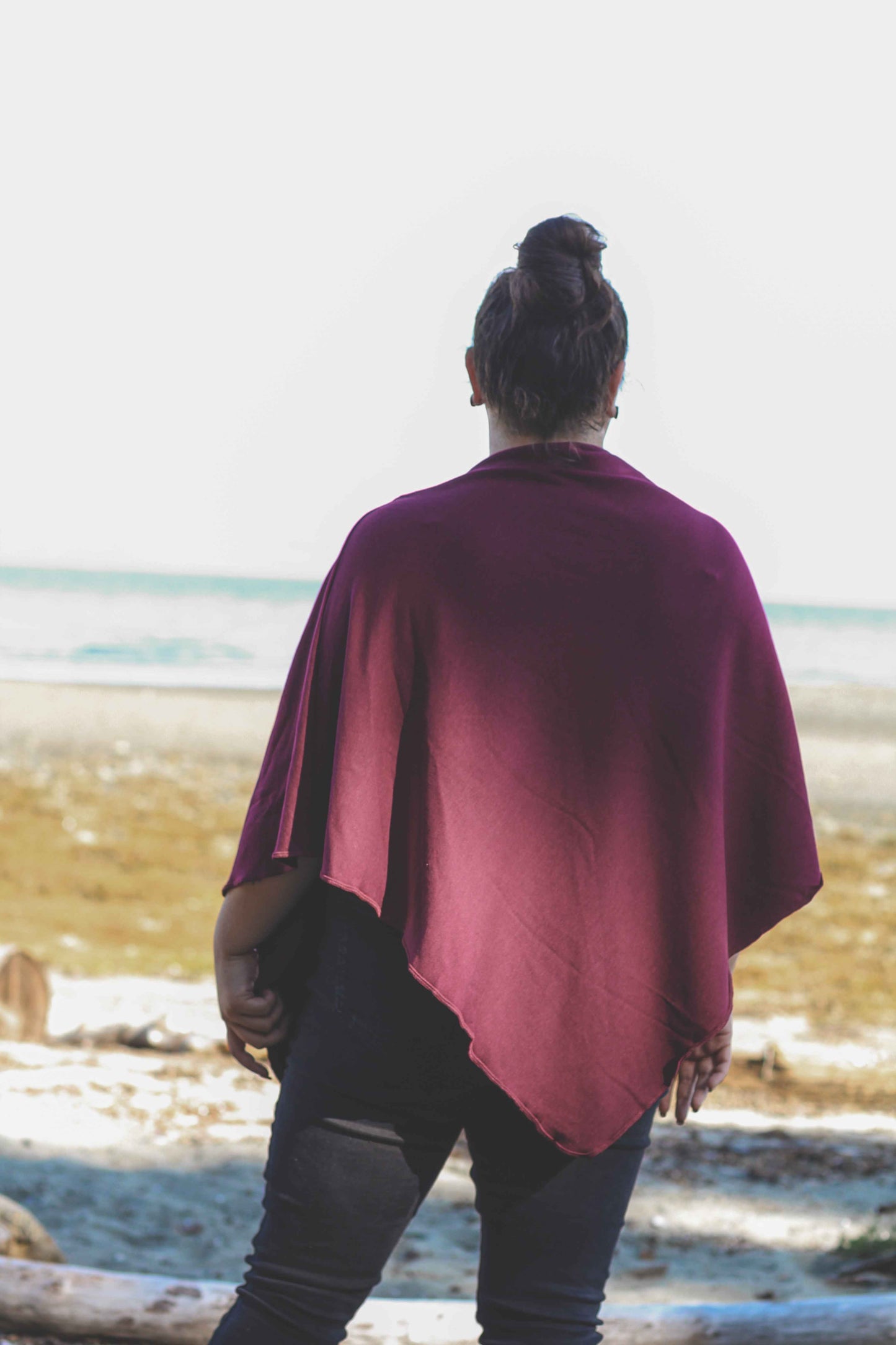Merlot Poncho with Fern Print