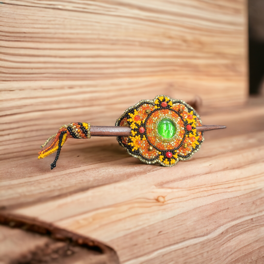 Native American Style Barrette Orange and Black accent