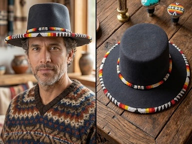 Size- 56 Beaded Flat-Brim Felt Hat