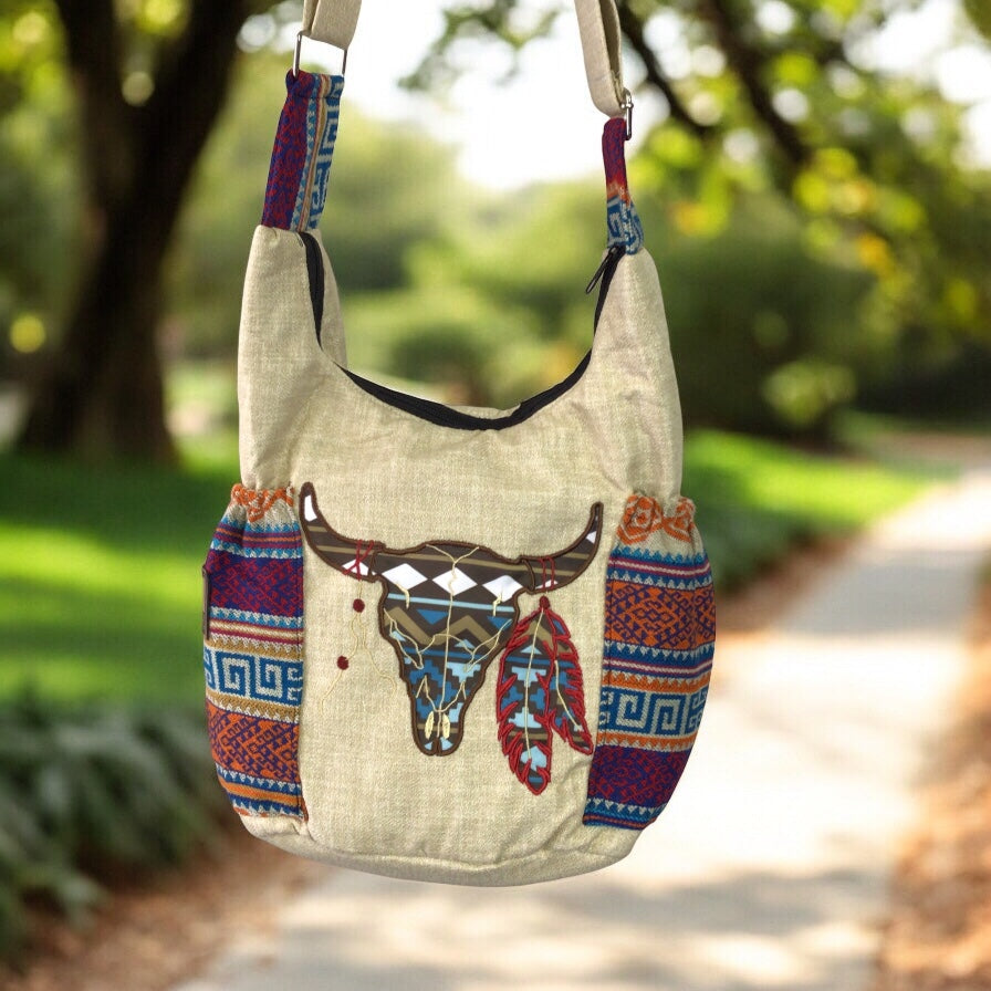 Buffalo  Skull Embroidered Crossbody Bag