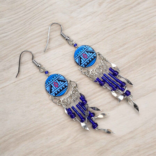 Sky Blue Southwestern Round Shaped Dangle Earrings