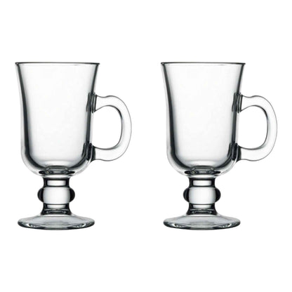 Irish Coffee Mugs Set of 2 – 8 Oz Heat Resistant Glass Coffee Cups with Handle (Elegant Latte & Cappuccino Glasses)