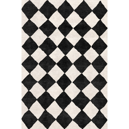 Trestres karierter Teppich Schwarz & Elfenbein