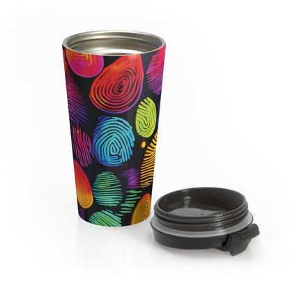 Rainbow Fingerprint Pattern Travel Mug | Colorful Swirl Stainless Steel - AURABAGS SHOP