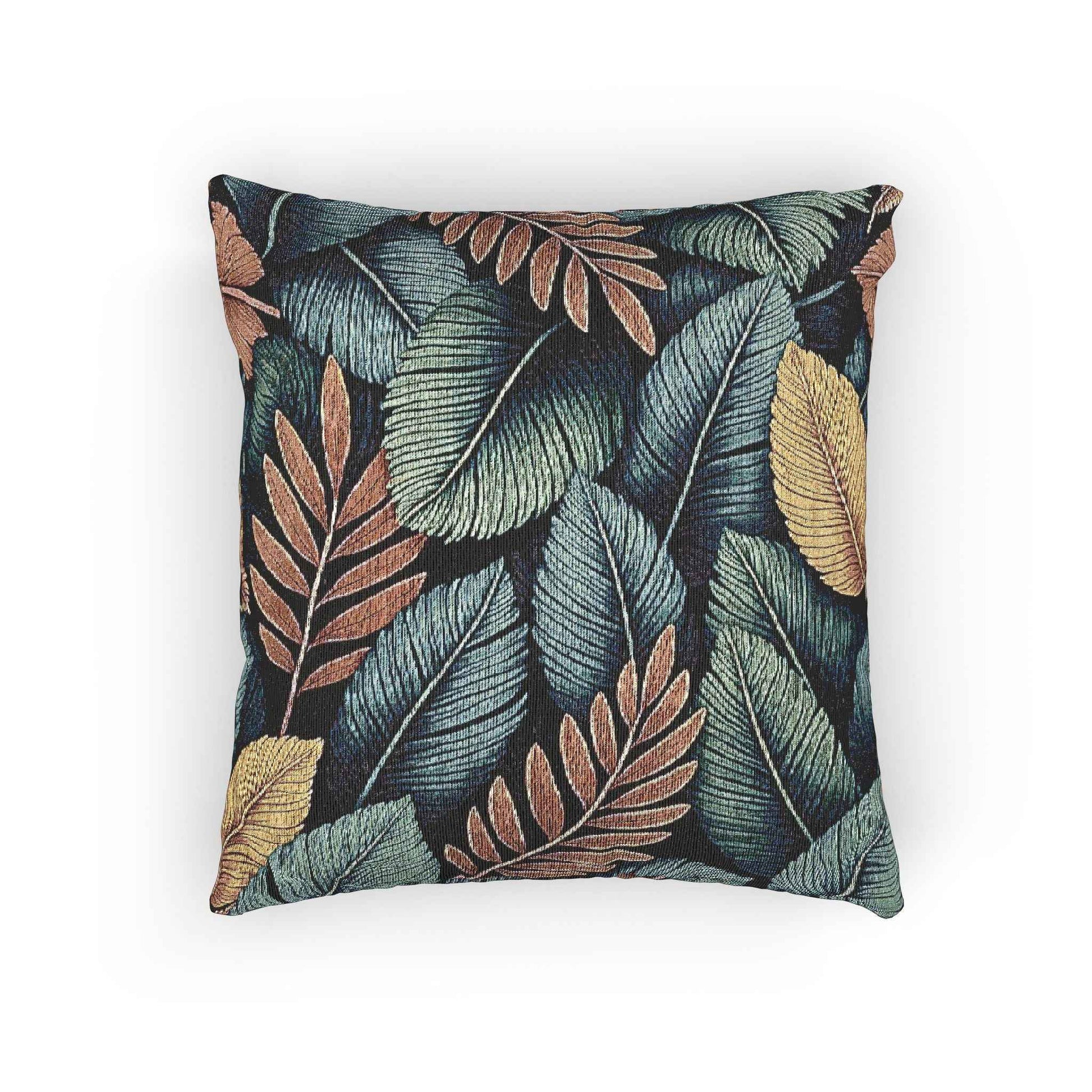 Tropical Leaf Pattern Woven Pillow | Botanical Throw Pillow, Textured Tapestry Design