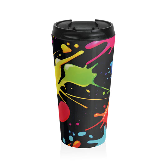 Neon Paint Splatter Stainless Steel Travel Mug | Colorful Splash Tumbler - AURABAGS SHOP