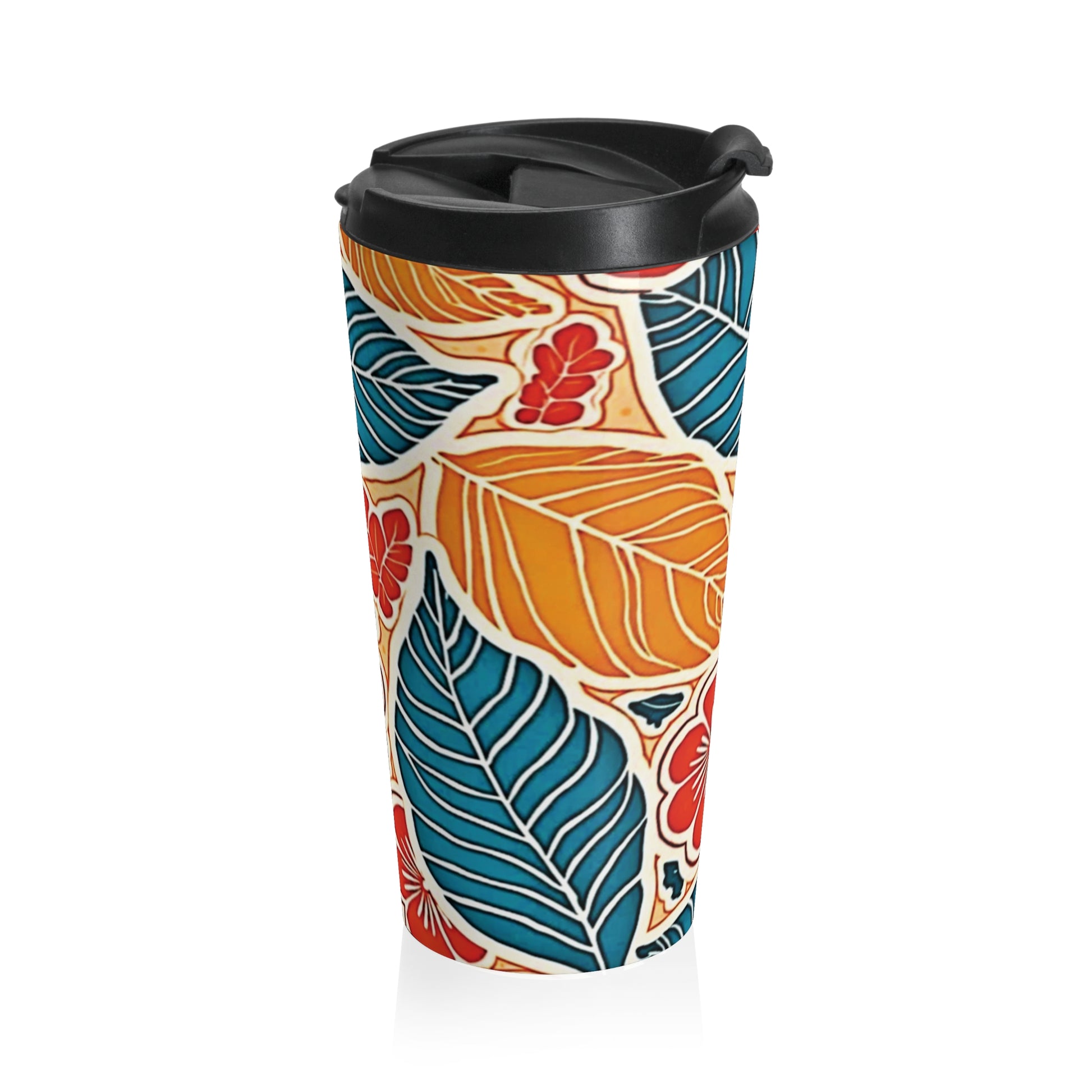 Tropical Floral Leaves Travel Mug | Colorful Hibiscus Stainless Steel - AURABAGS SHOP