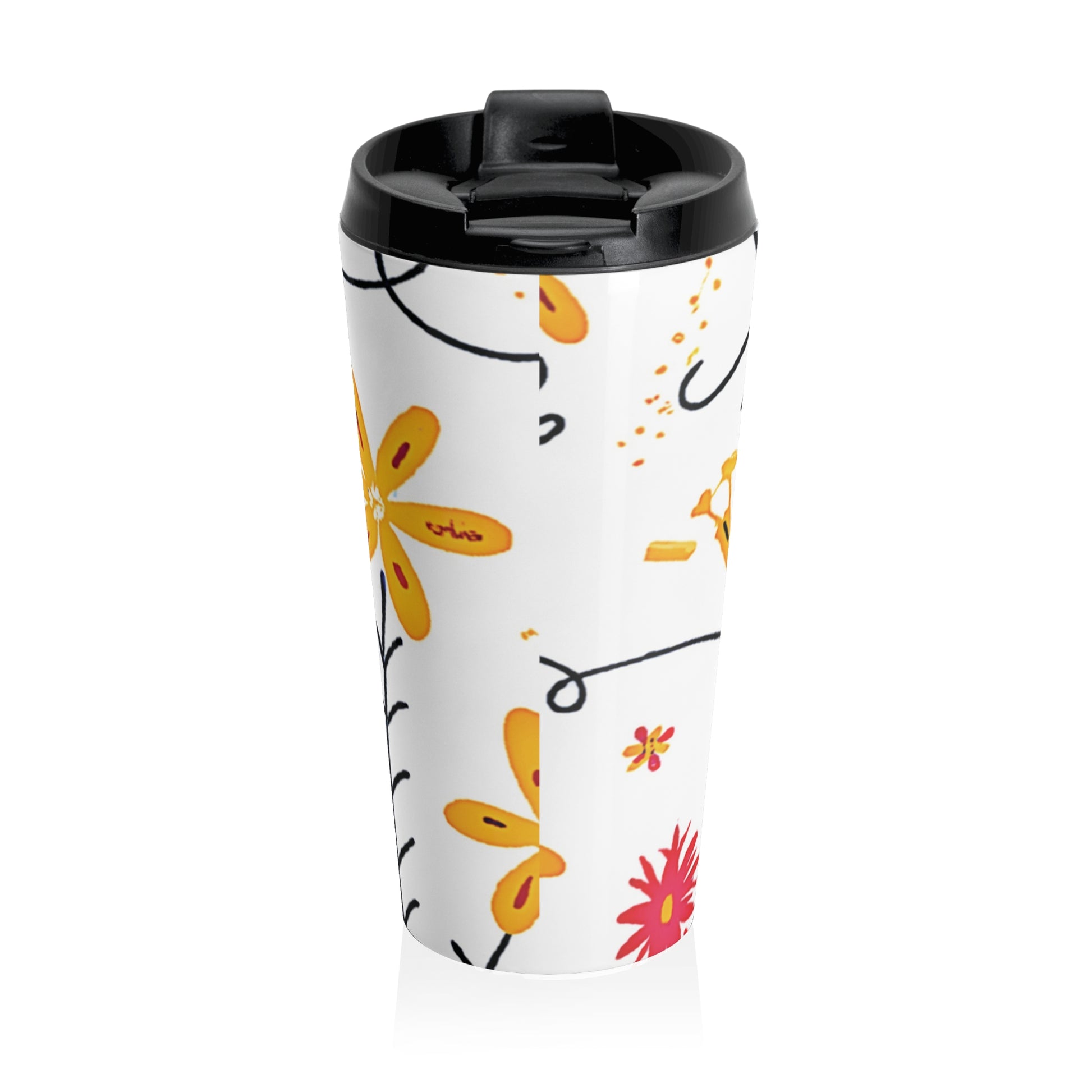 Floral Doodle Stainless Steel Travel Mug — Bright Hand-Drawn Flowers - AURABAGS SHOP