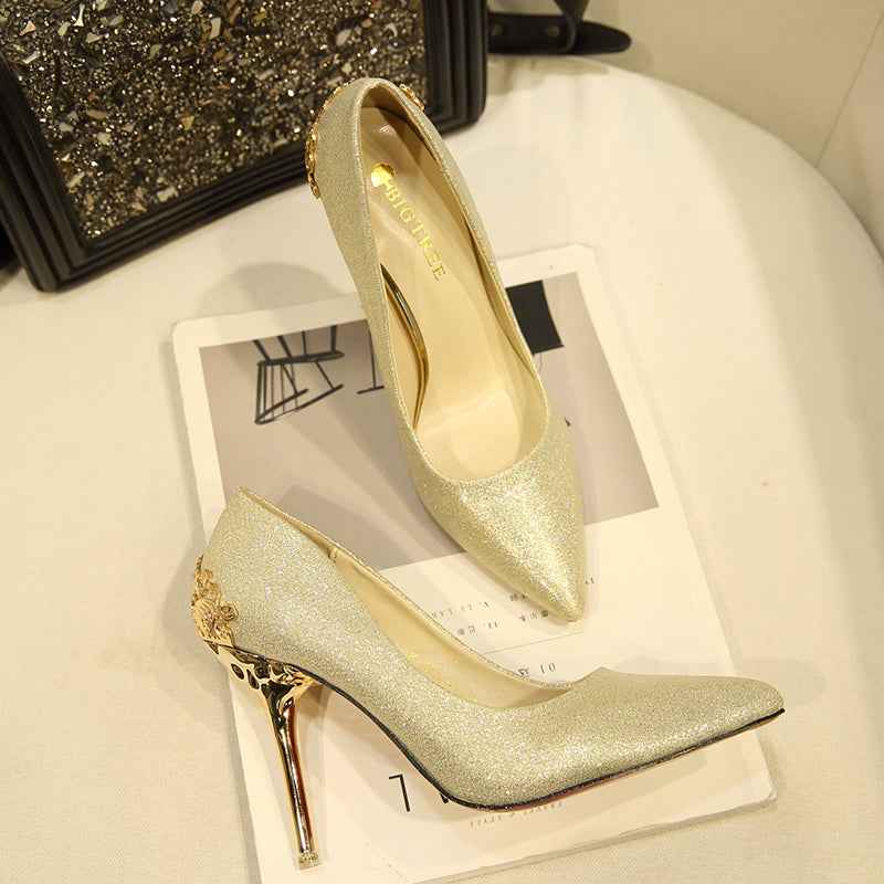 Women's Elegant High Heel Dress Shoes – Wedding Party Pumps with Luxury Metallic Design