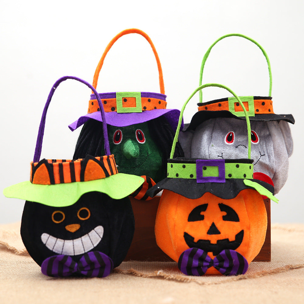Halloween Candy Tote Bag – Cute Pumpkin Witch Black Cat Vampire Trick-or-Treat Bag