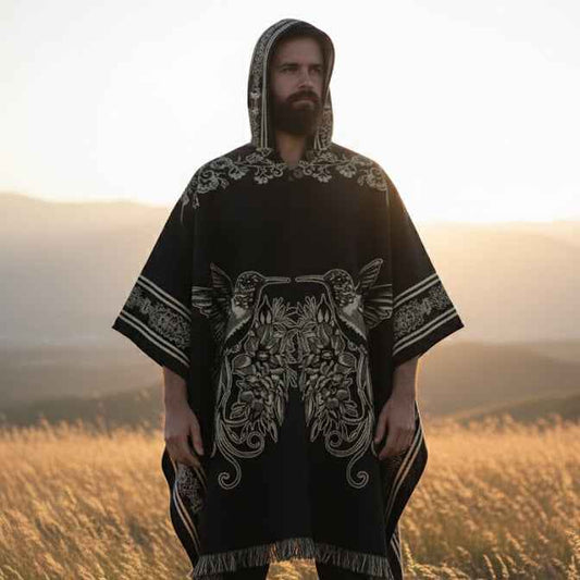 Hummingbirds HandMade Wool Poncho