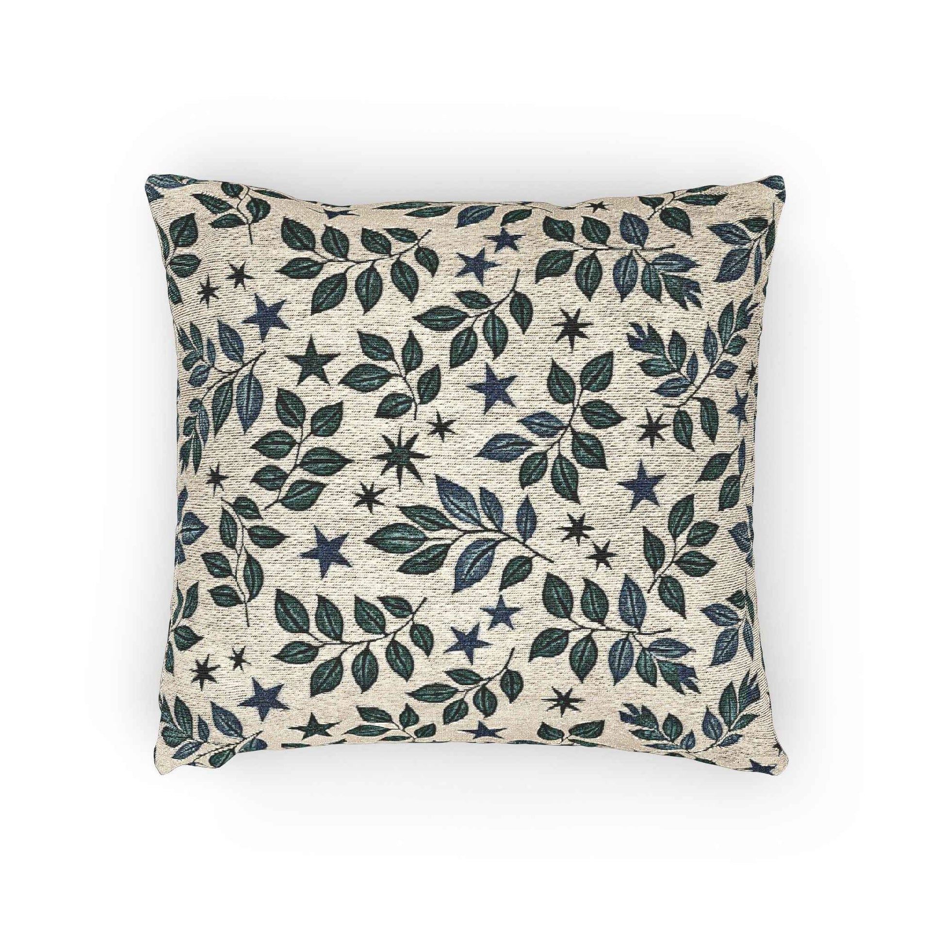 Leaf and Star Pattern Woven Pillow | Botanical Throw Cushion