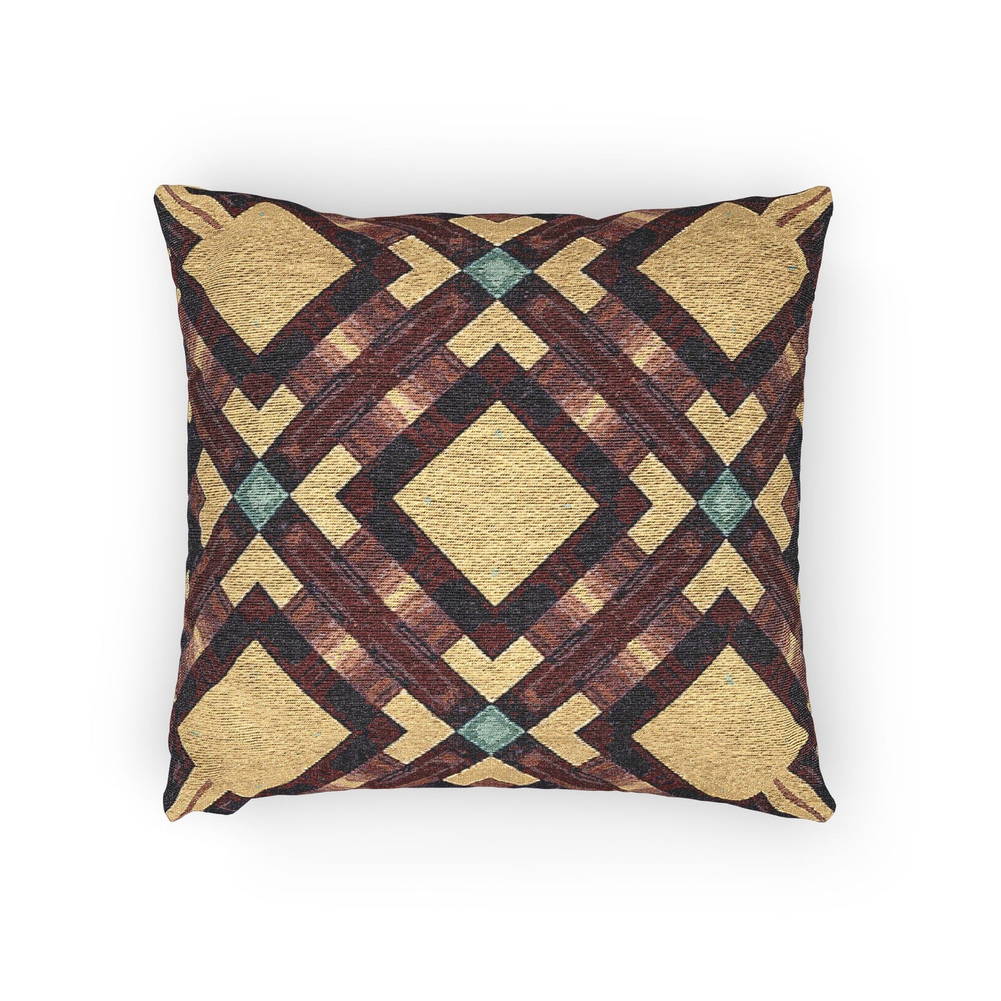 Woven Pillow — Geometric Boho Throw Pillow with Warm Earth Tones