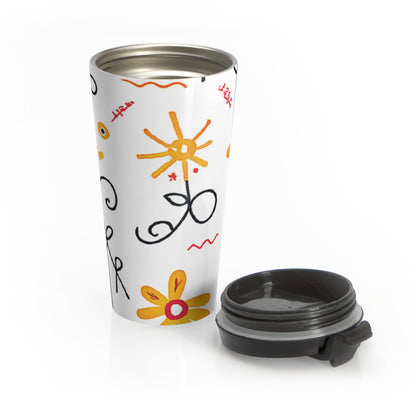 Floral Doodle Stainless Steel Travel Mug — Bright Hand-Drawn Flowers - AURABAGS SHOP