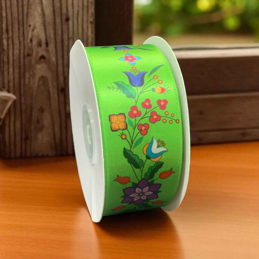 Neon Green Double Face Floral Ribbon Roll