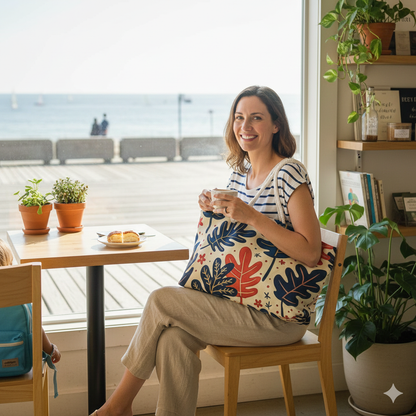 Abstract Tropical Leaves Weekender Bag | Blue Orange Leaf Pattern, Large Tote Bag - AURABAGS SHOP