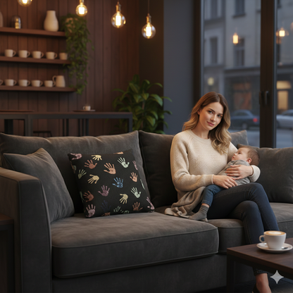 Colorful Handprint Pattern Pillow | Multicolor Hands on Black Throw Pillow - AURABAGS SHOP