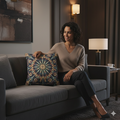 Geometric Mandala Woven Pillow | Boho Mosaic Throw Cushion - AURABAGS SHOP