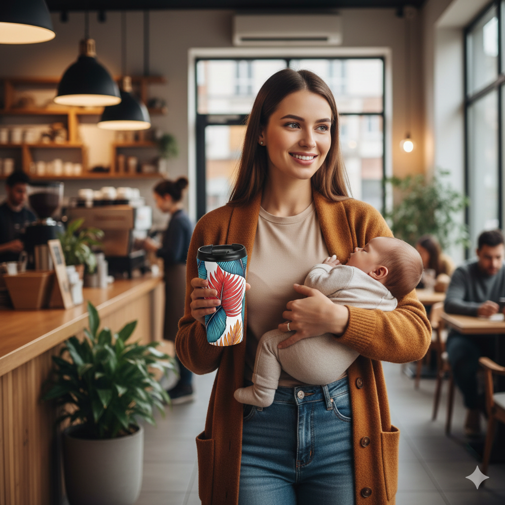 Tropical Leaf Pattern Stainless Steel Travel Mug | Colorful Palm Leaves - AURABAGS SHOP