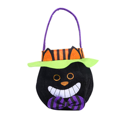 Halloween Candy Tote Bag – Cute Pumpkin Witch Black Cat Vampire Trick-or-Treat Bag