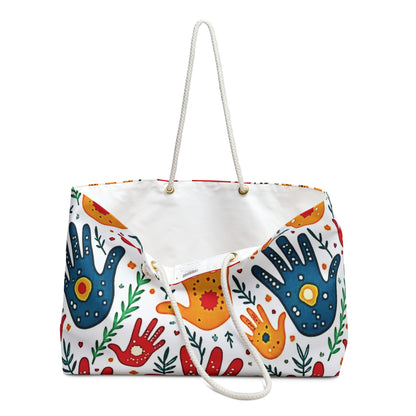 Colorful Handprint Weekender Bag - Boho Palm Print Travel Tote