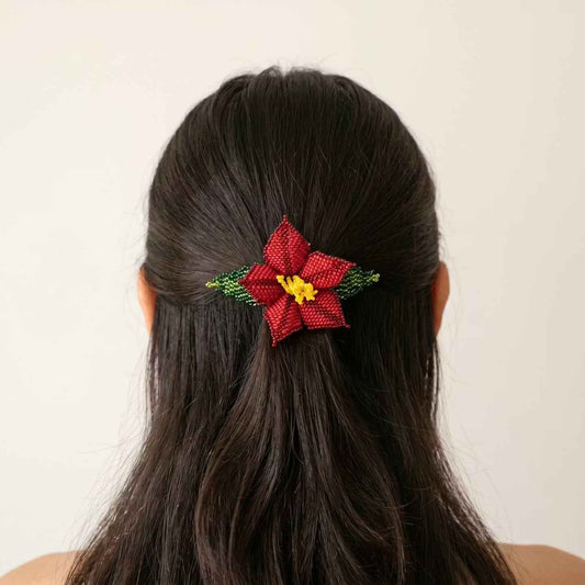 Red Ember Bloom Beaded Hair Barrette