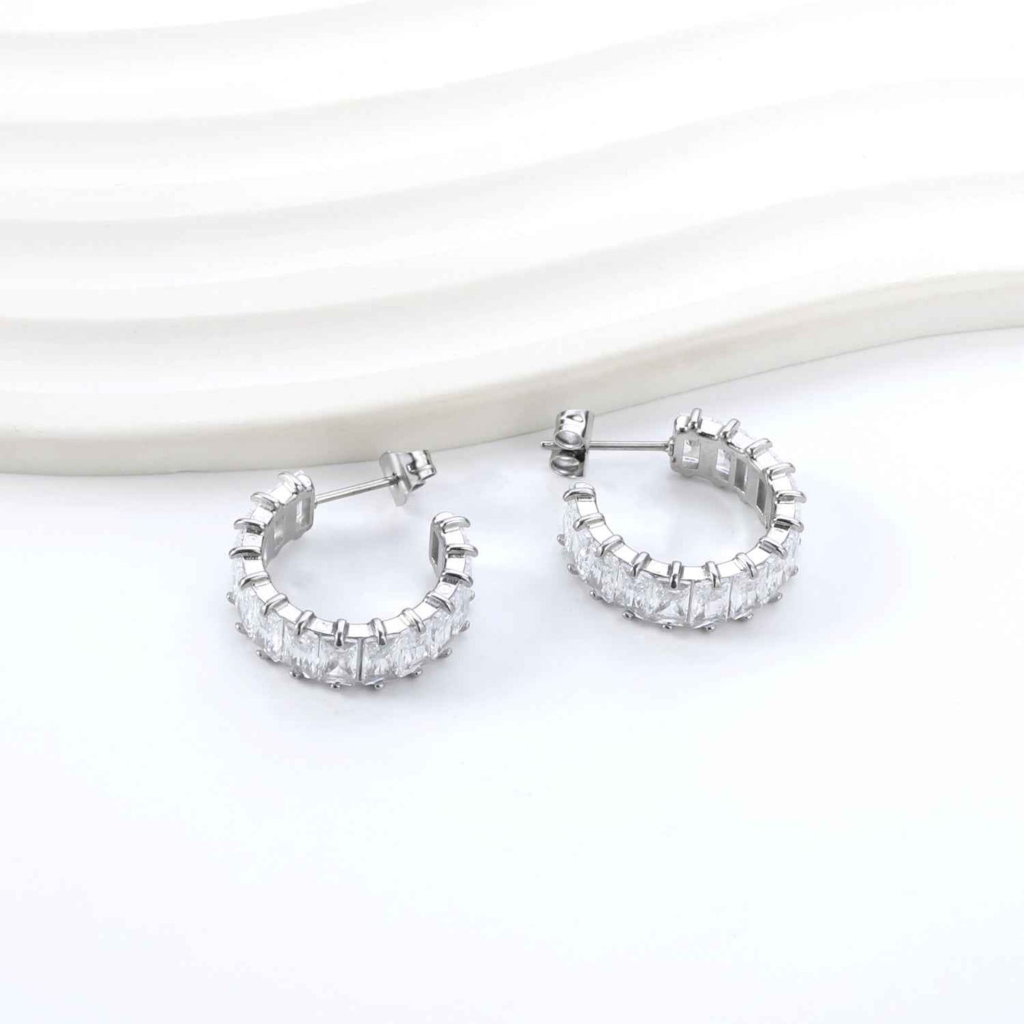C-Shaped Radiant Diamond Studs