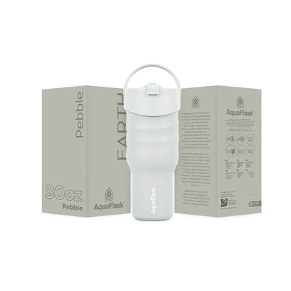 AquaFlask Earth Collection 30oz Insulated Stainless Steel Tumbler with Handle – Hot 12H / Cold 24H, Leak-Proof & Durable