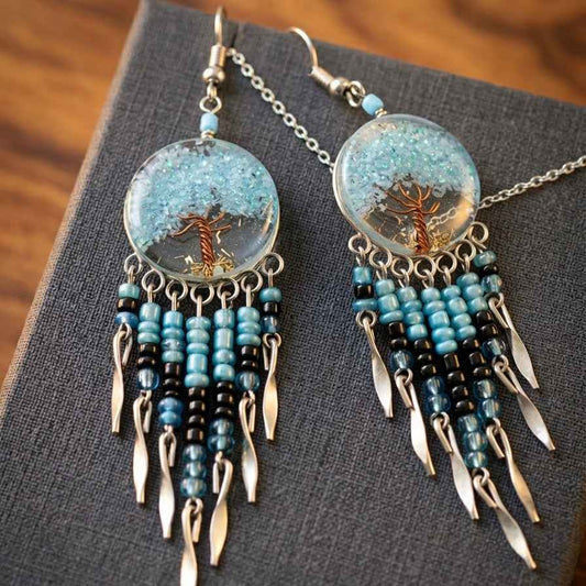 OLDTRIBES™ Tree of life Crushed Chip celest colour Earring