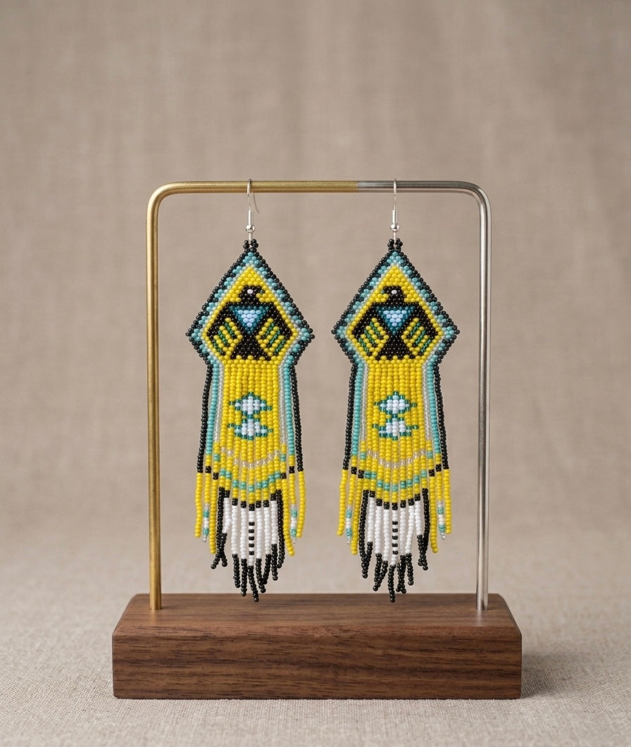 Beaded thunder eagle  earrings ( Green )